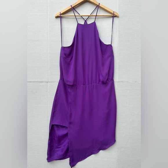 Mason by Michelle Mason  Purple Silk Asymmetrical Midi Dress halter size 8 - Picture 4 of 13